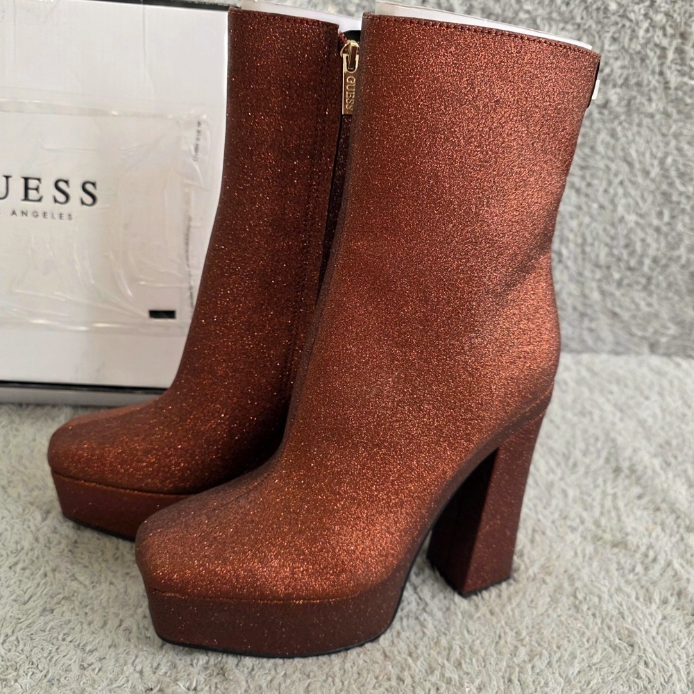 GUESS Byra Bronze Metallic Platform Ankle Boots PARTY NYE Sparkly 6M‎ NEW